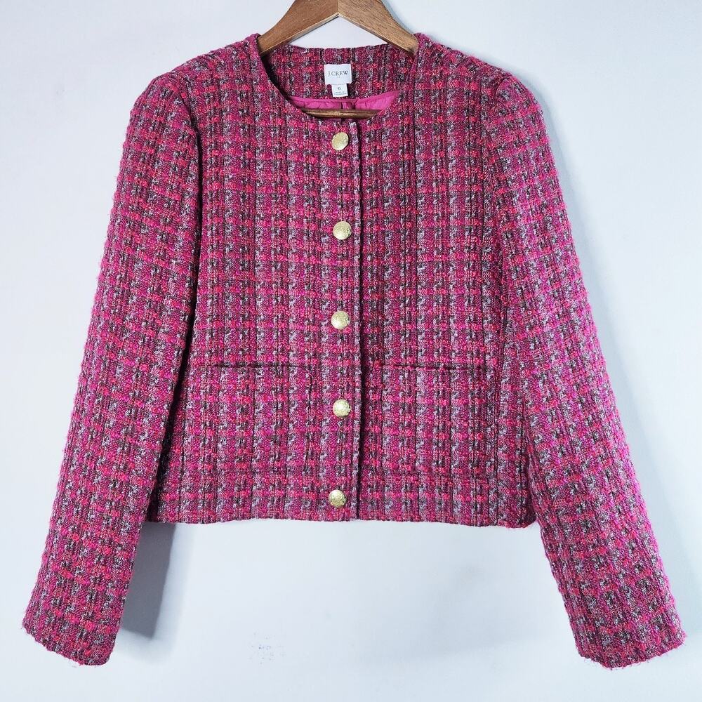 J. Crew Womens Pink Tweed Lady Jacket Size 6 Y2K Academia Preppy Old Money